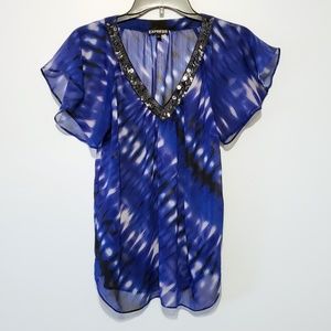 Express V Neck Sheer Blouse